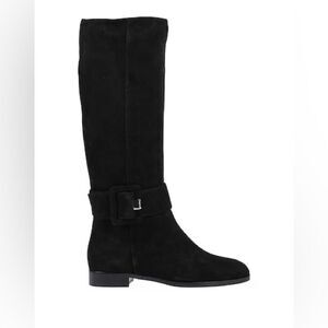 Sergio Rossi | Black Suede Riding Boots Buckle Side Zip